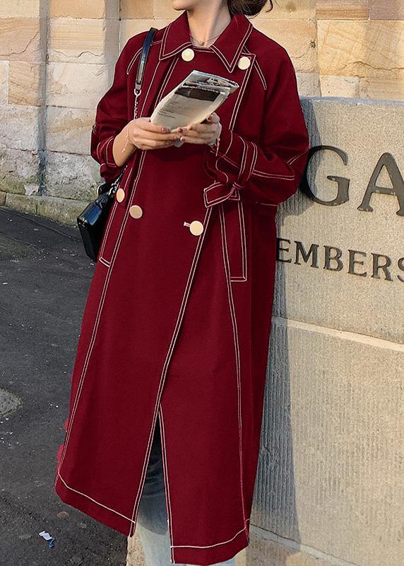 Red Maxi Coat Fabrics Double Breast Winter Outwears