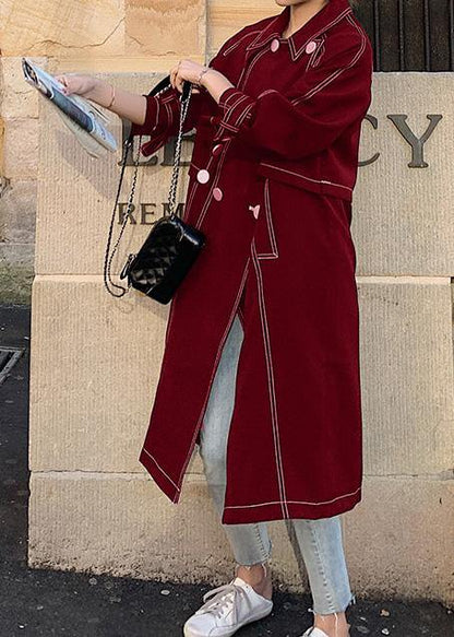 Red Maxi Coat Fabrics Double Breast Winter Outwears
