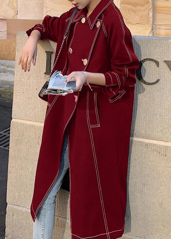 Red Maxi Coat Fabrics Double Breast Winter Outwears