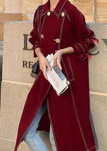Red Maxi Coat Fabrics Double Breast Winter Outwears