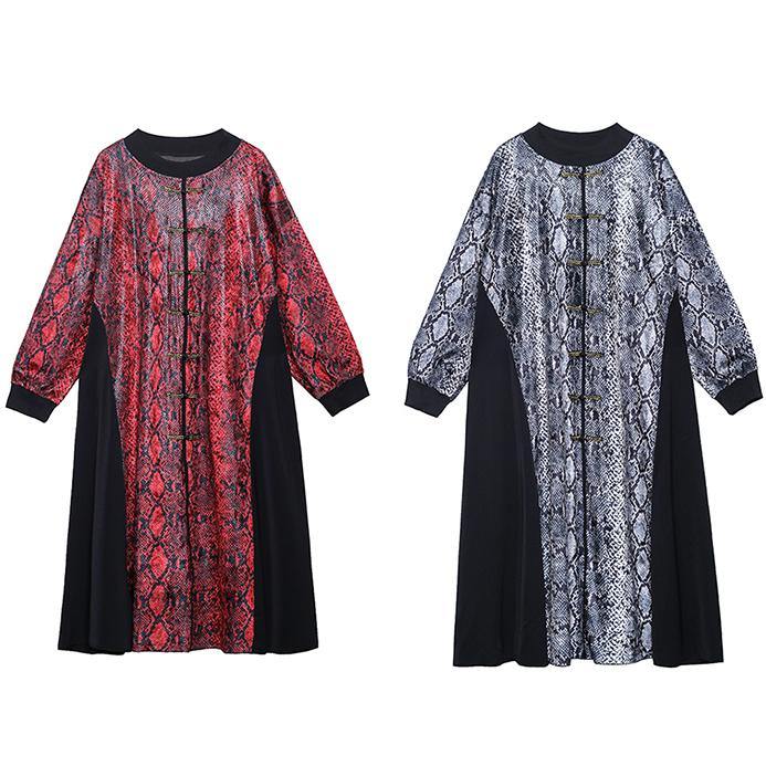 Red Long Dress O Neck Chinese Button Maxi Dresses