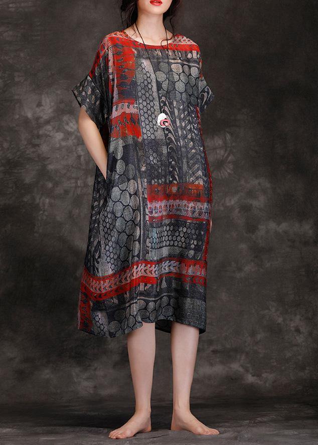 Red Black Dotted Silk Wardrobes O Neck Shift Summer Dress
