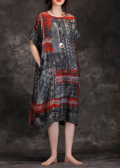 Red Black Dotted Silk Wardrobes O Neck Shift Summer Dress