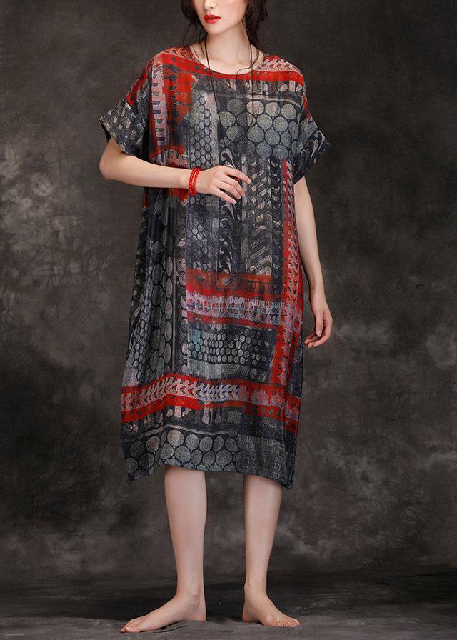 Red Black Dotted Silk Wardrobes O Neck Shift Summer Dress