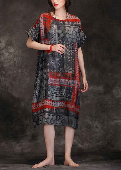 Red Black Dotted Silk Wardrobes O Neck Shift Summer Dress