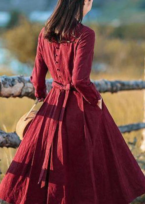 Red Clothes Stand Collar Extra Large Hem Clothing Spring Dresses