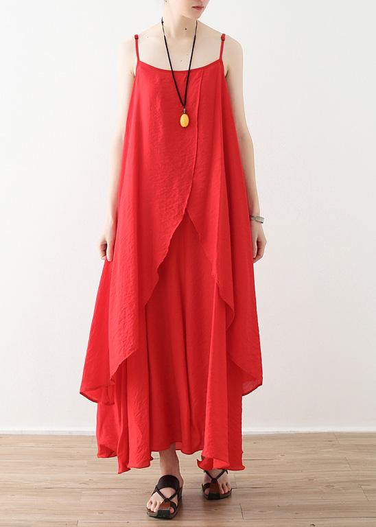Red Dresses Spaghetti Strap Asymmetric Loose Summer Dresses