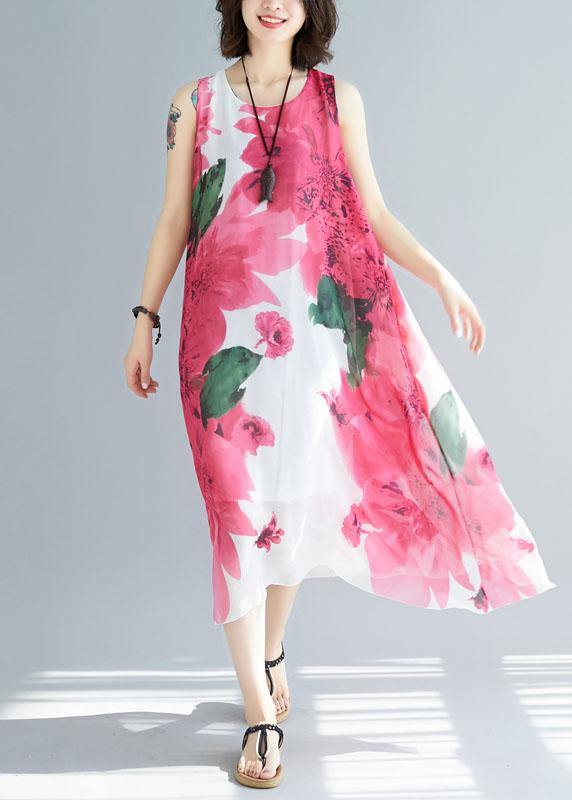 Red Cotton Tunic Sleeveless Maxi Summer Dresses