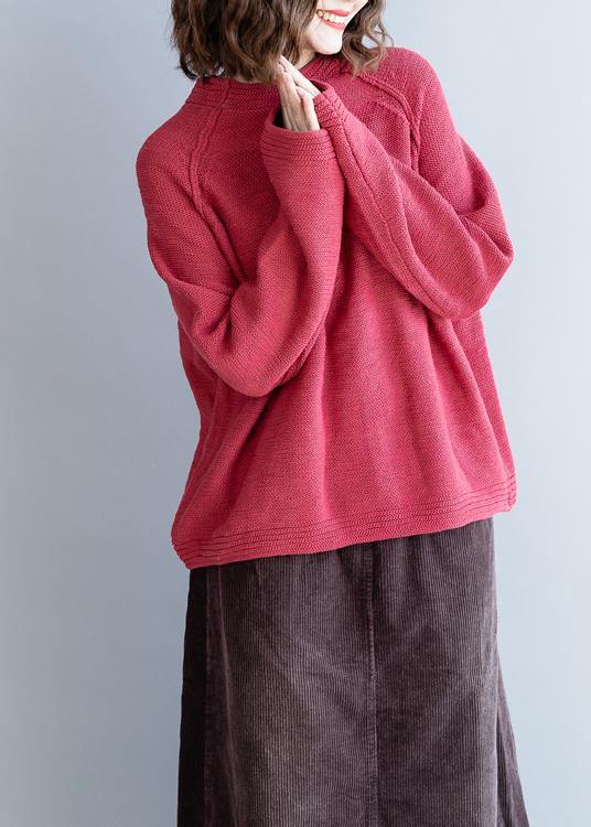 Red Knitted Pullover O Neck Button Down Oversized Knitwear