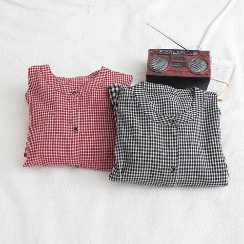 Red Plaid Cotton Linen Clothes O Neck Patchwork Cotton Dresses