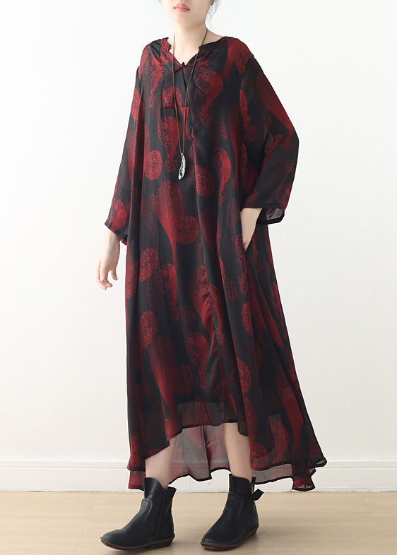 Red Print Chiffon Dresses Online Shopping V Neck Dresses Summer Dress