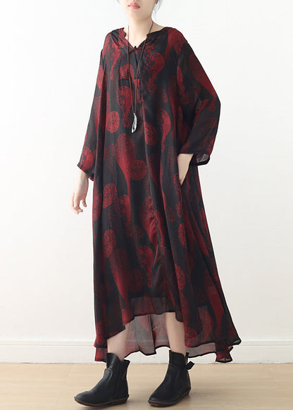 Red Print Chiffon Dresses Online Shopping V Neck Dresses Summer Dress