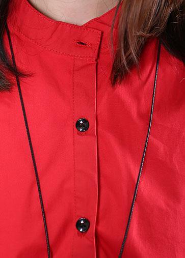 Women red print cotton tunics stand collar patchwork cotton fall blouse