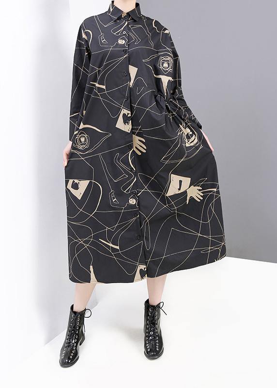 Red Prints Cotton Robes Patchwork Fall Shirt Dress