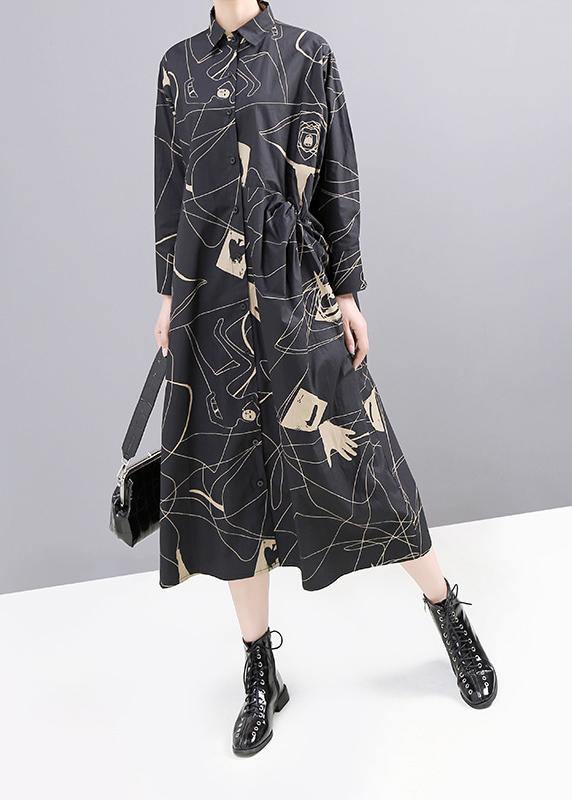 Red Prints Cotton Robes Patchwork Fall Shirt Dress