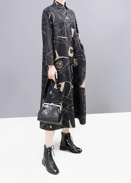 Red Prints Cotton Robes Patchwork Fall Shirt Dress