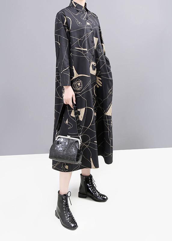 Red Prints Cotton Robes Patchwork Fall Shirt Dress