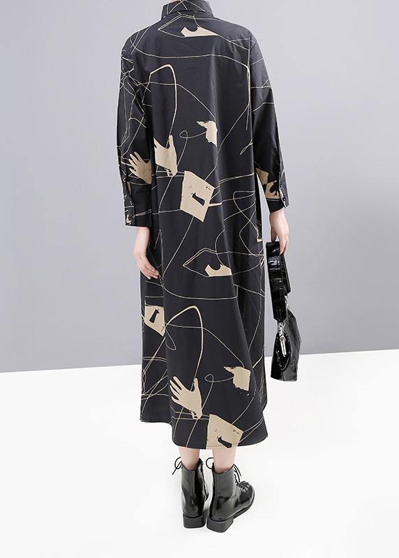 Red Prints Cotton Robes Patchwork Fall Shirt Dress