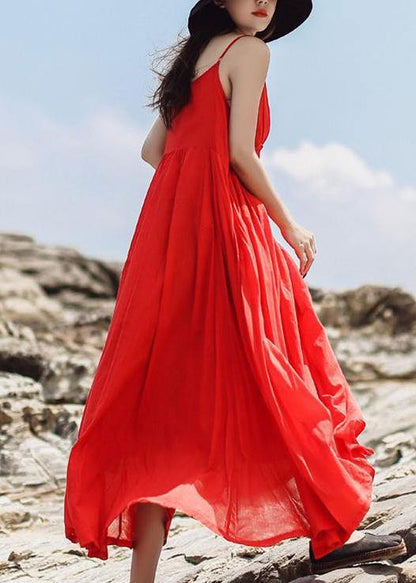 Red Sleeveless Clothes for Summer Color Double Layer Hem Dress