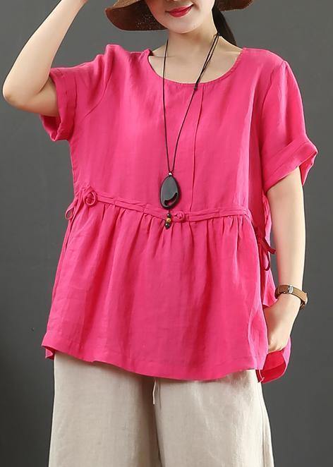 Rose Linen Linen Tops O Neck Clothing Summer Shirts