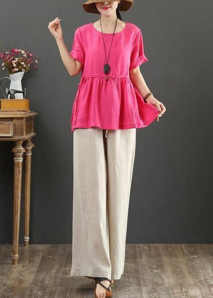 Rose Linen Linen Tops O Neck Clothing Summer Shirts