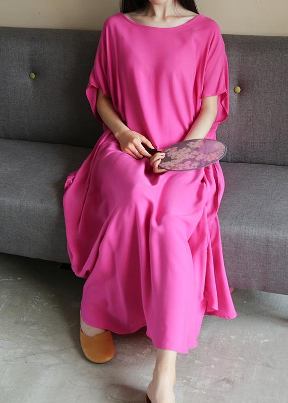 Rose Outfit O Neck Extra Large Hem Robes Summer Dress