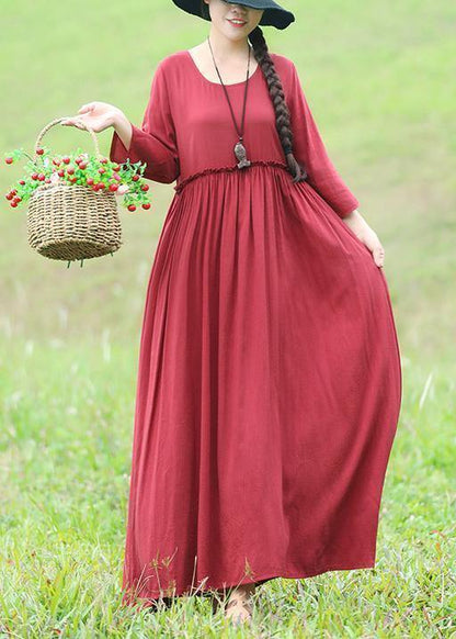 Ruffles Waist Cotton Quilting Clothes Ideas Red Traveling Dress