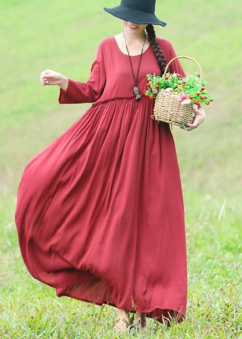 Ruffles Waist Cotton Quilting Clothes Ideas Red Traveling Dress