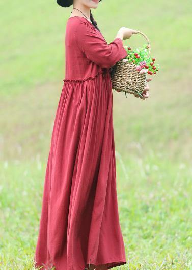 Ruffles Waist Cotton Quilting Clothes Ideas Red Traveling Dress