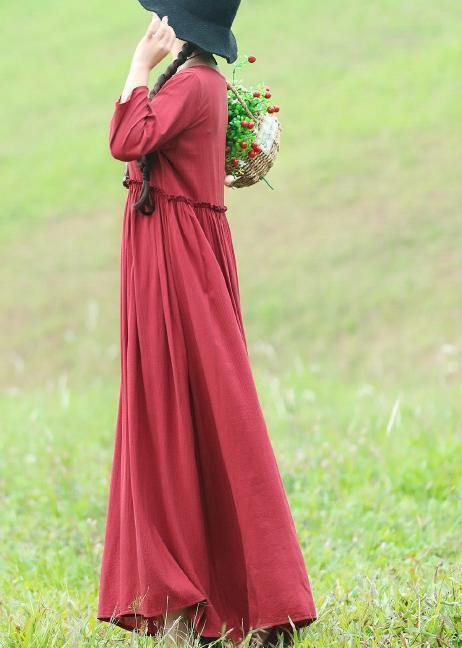 Ruffles Waist Cotton Quilting Clothes Ideas Red Traveling Dress