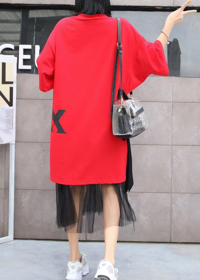 Short Sleeve Cotton Dresses Sleeve Red Prints Dress Summer