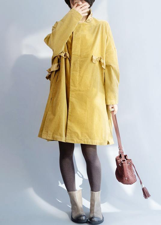 Side Open Fine Ruffles Collar Clothes Yellow Short Outwears