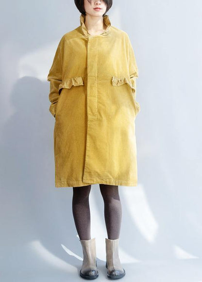 Side Open Fine Ruffles Collar Clothes Yellow Short Outwears