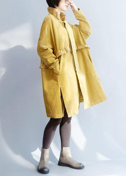 Side Open Fine Ruffles Collar Clothes Yellow Short Outwears