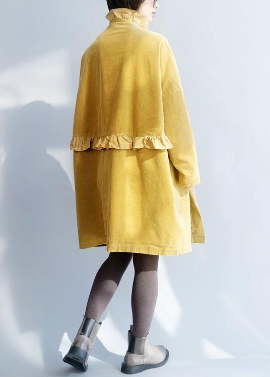 Side Open Fine Ruffles Collar Clothes Yellow Short Outwears
