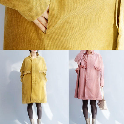 Side Open Fine Ruffles Collar Clothes Yellow Short Outwears