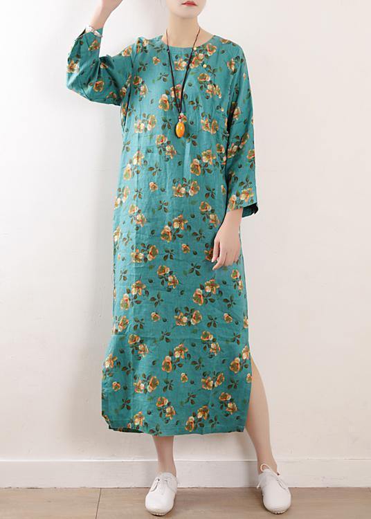 Side Open Linen Clothes for Shape Blue Dress Summer