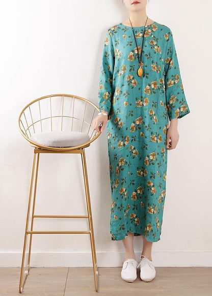 Side Open Linen Clothes for Shape Blue Dress Summer