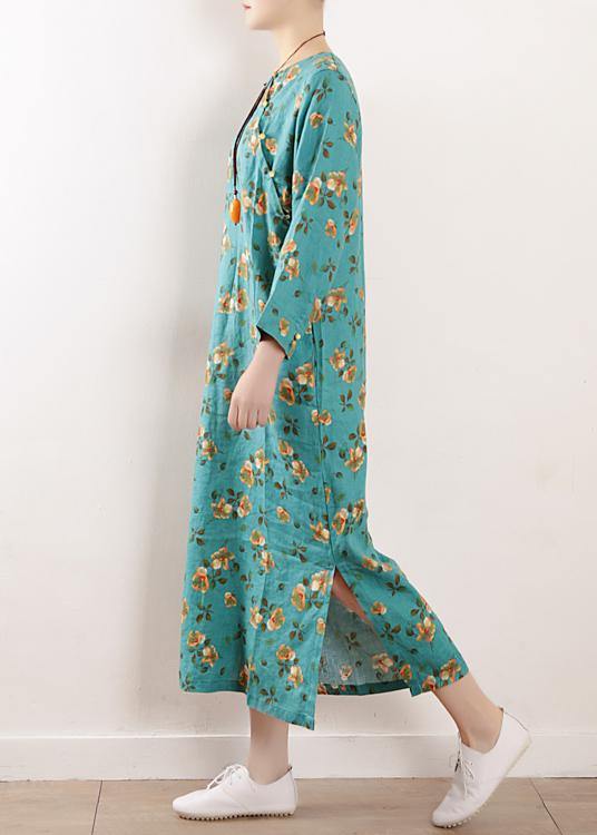 Side Open Linen Clothes for Shape Blue Dress Summer