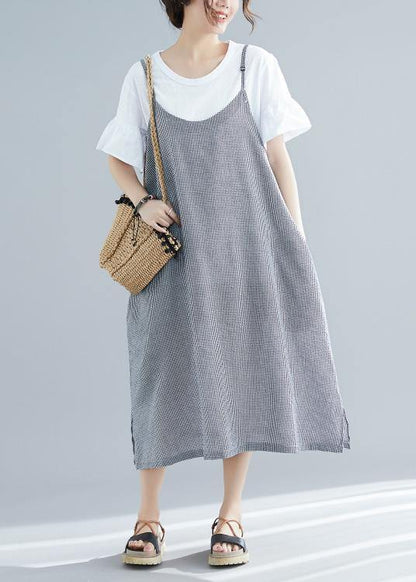 Sleeveless Cotton Clothes for Tunic Tops Plaid a Line Dresses Summer