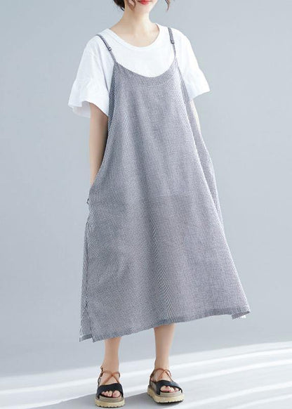 Sleeveless Cotton Clothes for Tunic Tops Plaid a Line Dresses Summer
