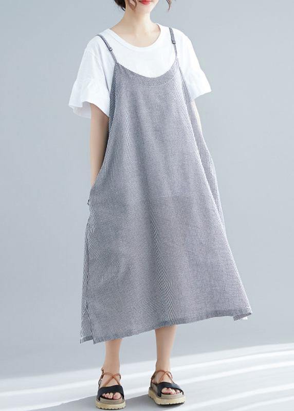 Sleeveless Cotton Clothes for Tunic Tops Plaid a Line Dresses Summer