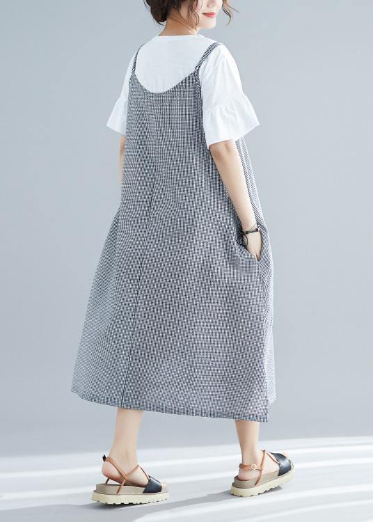Sleeveless Cotton Clothes for Tunic Tops Plaid a Line Dresses Summer