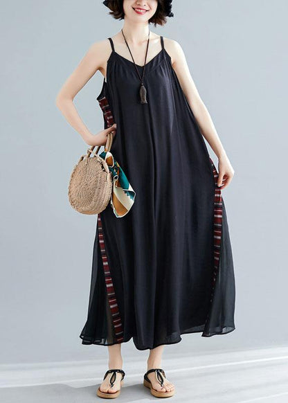 Sleeveless Cotton Dresses Shape Black Patchwork Cotton Robes Dresses Summer