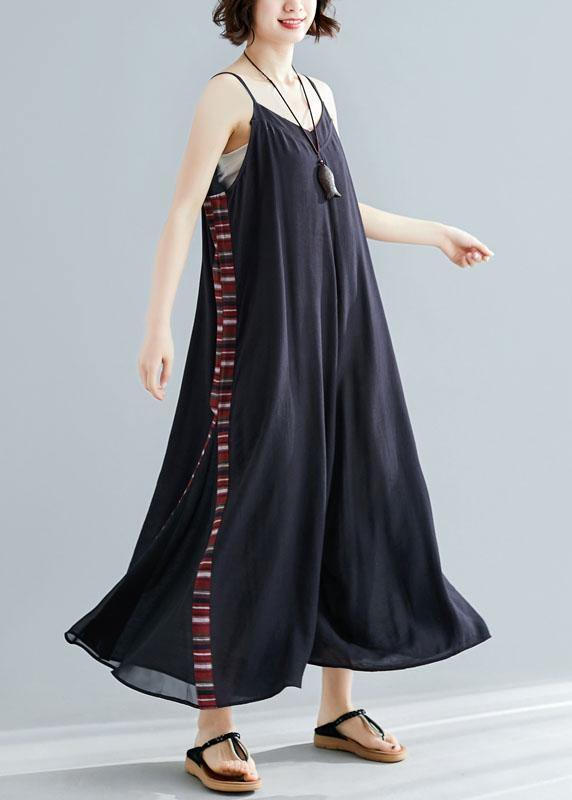 Sleeveless Cotton Dresses Shape Black Patchwork Cotton Robes Dresses Summer