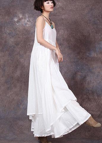 Sleeveless Linen Dresses Sewing White Asymmetric Hem Dresses Summer