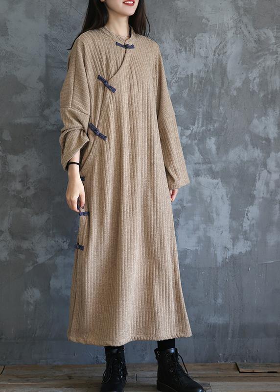 Stand Collar Sweater Fall Dress Outfit Beige Baggy Sweater Dress