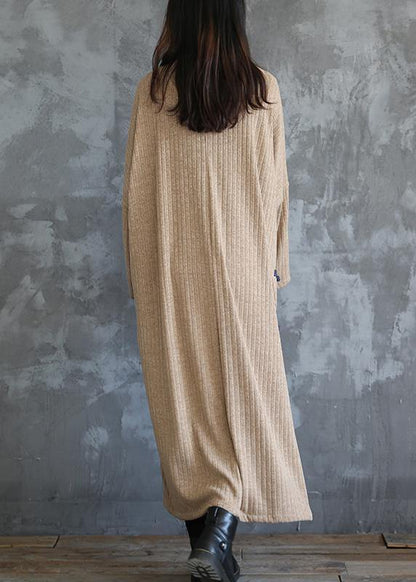 Stand Collar Sweater Fall Dress Outfit Beige Baggy Sweater Dress