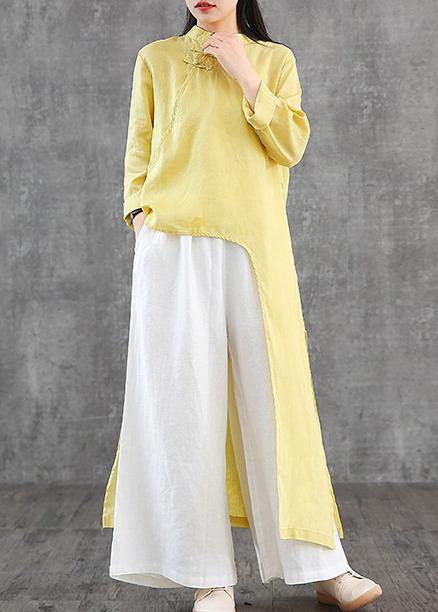 Stand Collar Asymmetric Linen Wardrobes Inspiration Yellow Dress