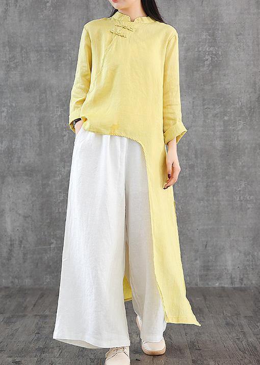 Stand Collar Asymmetric Linen Wardrobes Inspiration Yellow Dress